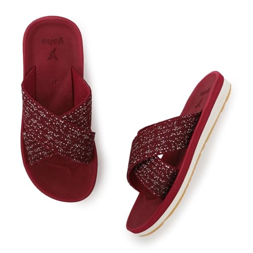 Image of YOHO Starry Slippers for Women | Criss-Cross Elastic Strap | Lightweight & Waterproof | Extra Soft Cushioned Orthopaedic Footpharma Footbed | Stylish Casual Flats for Everyday