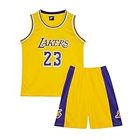 Huniam Jungen 2er-Set Basketball Trainings Ärmellos Trikot und Hose, Basketball Kleidung Kinder, Jungs Jersey (Gelb, 9-11 Jahre)