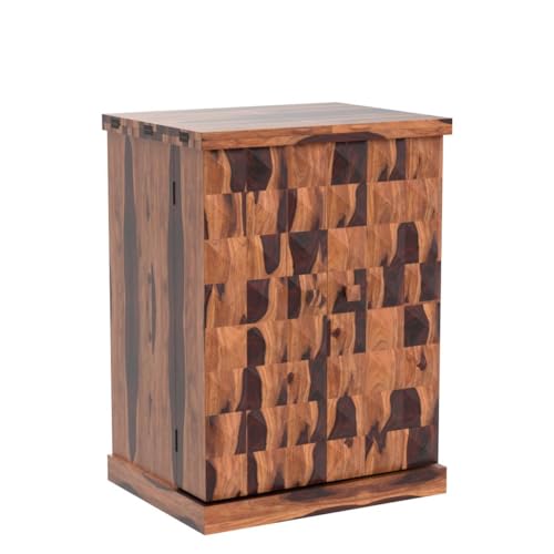 Image of Wood Bar Cabinet for Home | Home Bar Furniture || Wooden Bar Cabinet with Storage || Bar Units || Bar Cabinet for Living Room || Wine Rack with Drawer & Glass Holder || Natural Finish