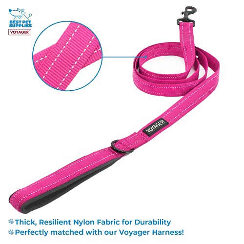 Image of Voyager Step-in Air All Weather Mesh Harness and Reflective 5 ft Dog Leash with Neoprene Handle for Small, Medium and Large Breed Puppies by Best Pet Supplies - Pink Trim, XL
