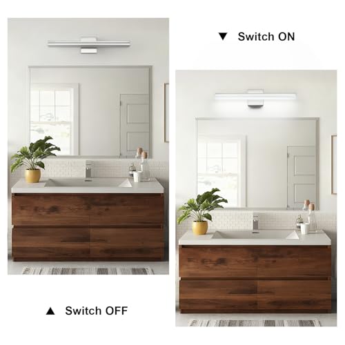 Image of SineRise 24-Inch LED Modern Bathroom Vanity Light Bar, Chrome Modern Acrylic Bathroom Wall Lighting Fixtures Over Mirror (Cool White 6000K)