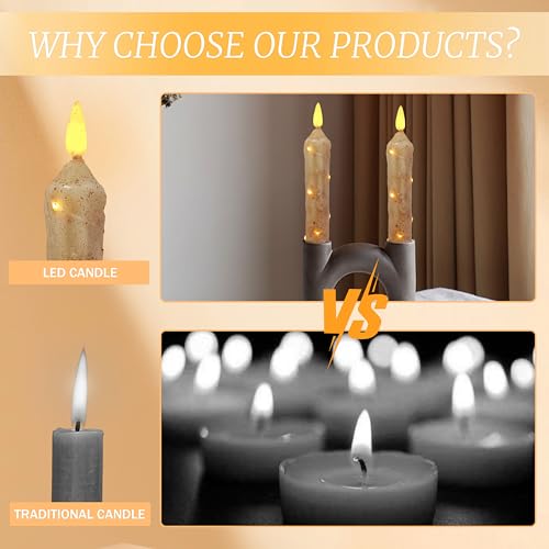 Image of 6.5 Inches Primitive Real Wax LED Flameless Khaki Short Candlesticks Hand Dipped Battery Operated Taper Candles with Timer Remote Candles for Vintage Rustic Home Decor, Pack of 4(Khaki)