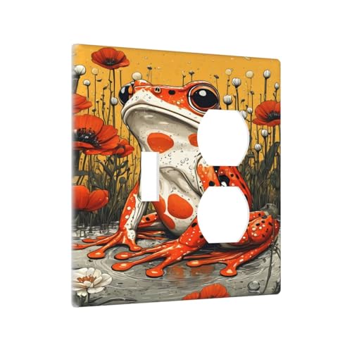 Decorative Outlet Covers Big Orange Frog Red Floral Wildflower 2 Gang Wall Plate Cover Single Toggle Duplex Combo Two Switch Light Switch Cover Plate Jumbo Faceplate