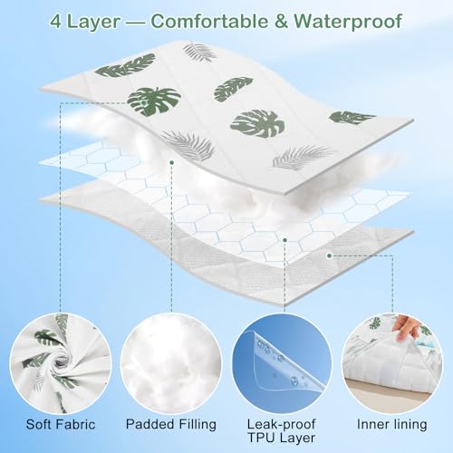 Image of FIOBEE Changing Pad Cover Waterproof 2 Pack Quilted Diaper Change Table Sheets Breathable & Ultra Soft for Newborn Baby Boys Girls Fitted Changer Pads 32 inchx 16 inch, Green