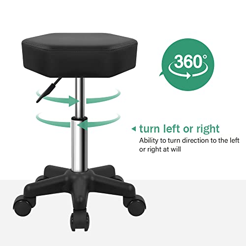 FURWOO Hexagon Rollhocker Höhenverstellbarer Hocker mit Rädern für Spa Salon Massage Schwarz
