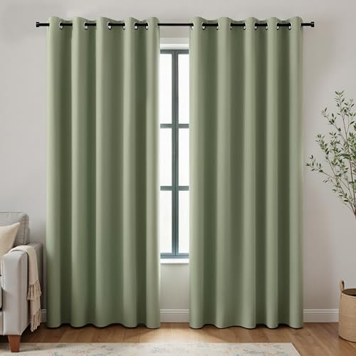 Image of KOUFALL Dark Sage Curtains 72x84 Inches Long for Dining Room 2 Panels Blackout Room Darkening Curtain for Bedroom