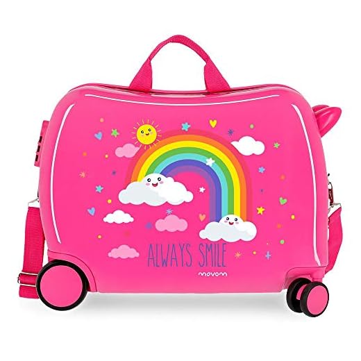 Enso Arcoiris Always Smile Maleta Infantil Rosa 50x39x20 cms Rígida ABS Cierre combinación 38L 2,1Kgs 4 Ruedas Equipaje de Mano