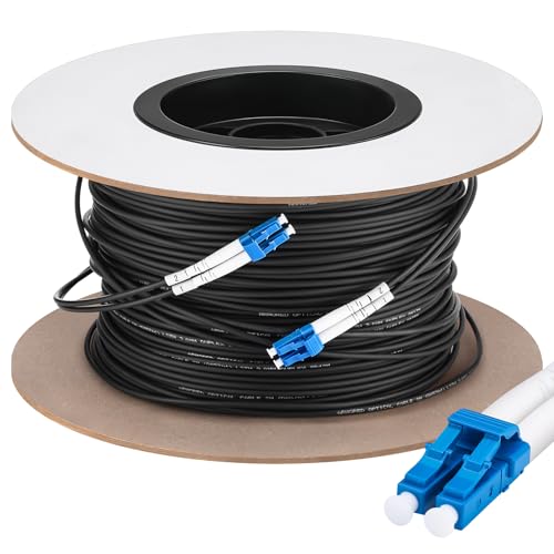 Threlaco 500ft (150 Meters) Fiber Lc to Lc Outdoor Armored Fiber Optic Internet Cable 9/125um Lc Single Mode Duplex Fiber Cable Jumper, Compatible with OS1/OS2, Low Friction LSZH, Black by Threlaco - Used condition - US$57.91