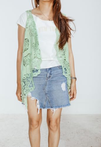 Image of JASTIE Women Open Stitch Cardigan Boho Sleeveless Hippie Summer Hollow Out Solid Crochet Vest