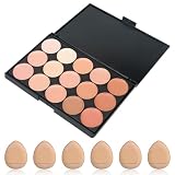 Joyeee Corrector de Ojeras, Paleta de Maquillaje en Crema de 15 Colores para Concealer Contouring Iluminador, con 6 Esponjas Maquillaje Cara, Larga Duración e Impermeable para Mujeres y Niñas