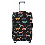 Groamaup Dachshund Puppy Dog Travel Luggage Cover Black Cartoon Luggage Suitcase Protector XL Fit Baggage Size 29-32 In
