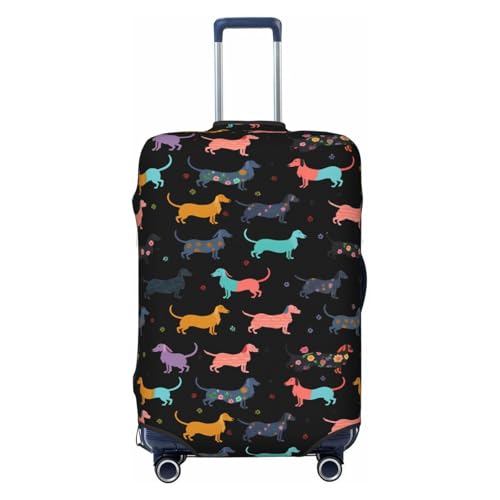 Groamaup Dachshund Puppy Dog Travel Luggage Cover Black Cartoon Luggage Suitcase Protector XL Fit Baggage Size 29-32 In