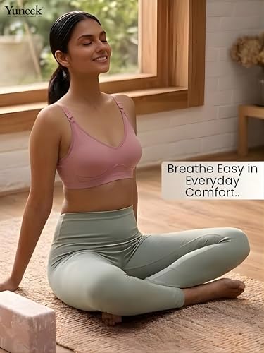 Image of Yuneek Women's Full Coverage Everyday Bra | Non-Padded Non-Wired | Seamless T-Shirt Bra for Women | Soft Cotton Blend | Adjustable Straps | Comfortable