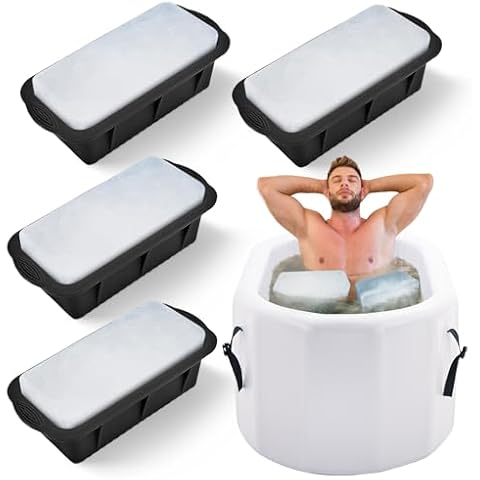 Extra Large Ice Cube Mold, 4Pcs Silicon Big Ice Block Mold for Ice Bath Tub Cover