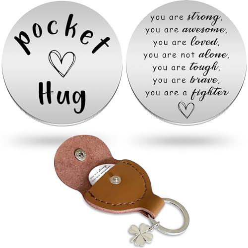Advivio Funny You are strong Pocket Hug Token Get Well Soon Gifts, Stainless Steel Double Sided Pocket Hug Token with PU Leather Keychain, for Women Teen Girls Coworker Leaving Gifts