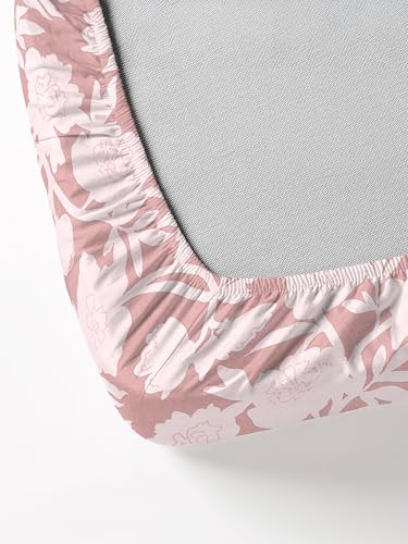 Image of Cotton Glace Cotton Elastic Fitted Bedsheet with 2 King Size Pillow Covers | Double Bed with All Around Elastic, Fits Upto 8 Inches Mattress, Size 72 x 78 Inches (Pink White)