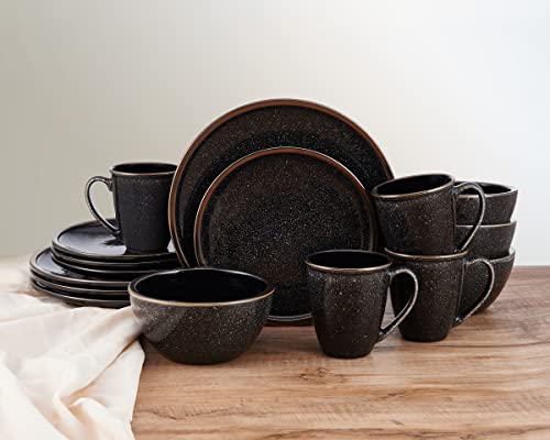 Mikasa Barrett 16 Piece Dinnerware Set, Service For 4, Black #TOP5