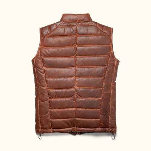 Men's Distressed Leather Puffer Waistcoat - Brown Padded Lambskin Vest3