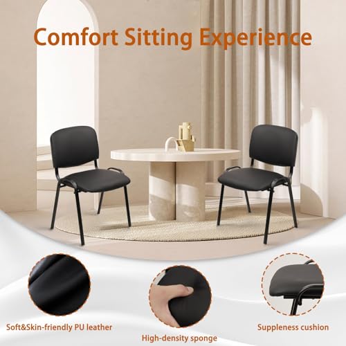 Image of CLATINA Stackable Waiting Room Chairs, PU Leather Guest Reception Chair with Upholstered Thickene Seat and Back Support, Stacking Chair Metal Leg for Office School Church Conference, Black, 5 Pack