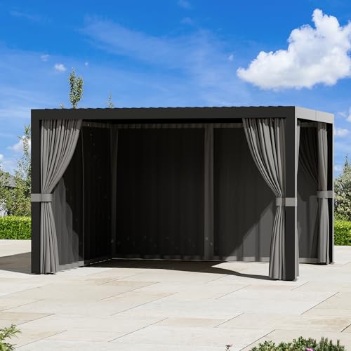 Modern Shade Outdoor Pergola Privacy Curtains & Mosquito Netting with Zipper for 10' x 12' Louvered Pergola, Replacement Universal 4-Panel Sidewalls, Replacement for Outdoor, Gray