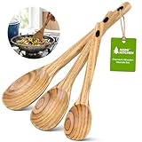 AIUHI 3Pcs Wooden Spoon Set, Different Size Wood Spoons for Cooking, Wooden Kitchen Utensils Set for Mixing, Serving and Eating