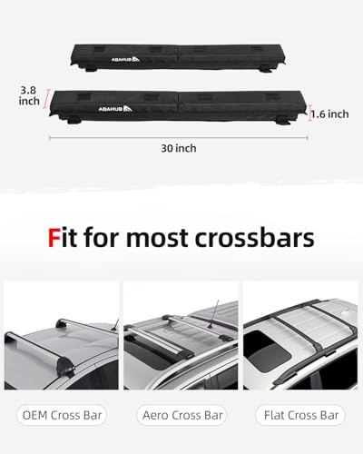 Image of Abahub Soft Roof Rack Pads System for Surfboard, Kayak, Canoe 44 Inch | Car Roof Rack Pads Use with Cross Bar, with 2 Tie Down Straps, 2 Tie Down Ropes, 2 Hood Loops and Storage Bag