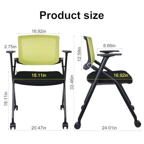 Image of Upgraded Folding Chair with Wheels and Padded, Ergonomic Mesh Back and Arms for Office, Meetings, Conferences, Receptions, Training Rooms & Folding Office Chairs