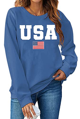 Image of LAZYCHILD USA Sweatshirt Women American Flag Shirt Patriotic TShirt Stars Stripes Pullover 4th of July Tee Tops