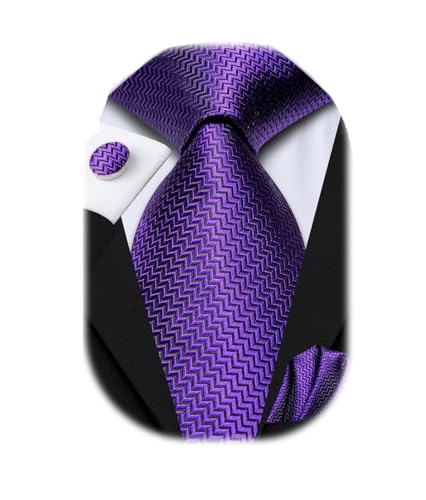 Image of Dubulle Silk Ties Set for Men Formal Paisley Striped Necktie Pocket Square Cufflinks 3PCS Sets Wedding Business Party