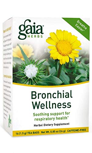 Gaia Herbs Bronchial Wellness Herbal Tea, 16 Tea Bags - Soothing Support, Promotes Respiratory Health, Caffeine Free (Packaging may vary)