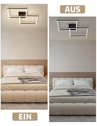 Homefire Deckenlampe LED Deckenleuchte Schlafzimmer - 24W Wohnzimmerlampe Warmweiß Küchenlampe Modern Esszimmerlampe Schwarz Eckig Deckenleuchten für Wohnzimmer Kinderzimmer