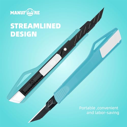 Image of MANUFORE 5pcs 9mm Snap-off Knives with 30-Degree Precision Blade | Blue, Safety Auto-lock, 30-Degree Sharp Blade, Lightweight Portable, Retractable Film Cutting Knife for Paper, tint, decals