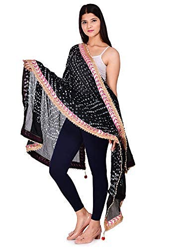 Image of Women's Jaipuri Art Silk Bandhej Rajasthani Bandhani Dupatta with Gota Patti Lace