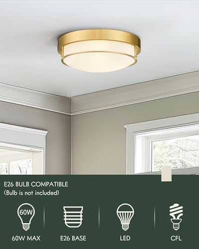 Polished Gold 2-Light 12" Flush Mount Light for Hallway, Kitchen, Laundry, Bedroom
