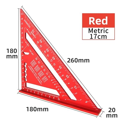 Regla triangular métrica con ángulo cuadrado de aluminio rojo para trazar con precisión 2