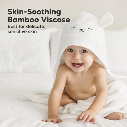 Image of KeaBabies Hooded Baby Towel for Newborn, Baby Bath Towels 2pk (Lamb, 35x35)