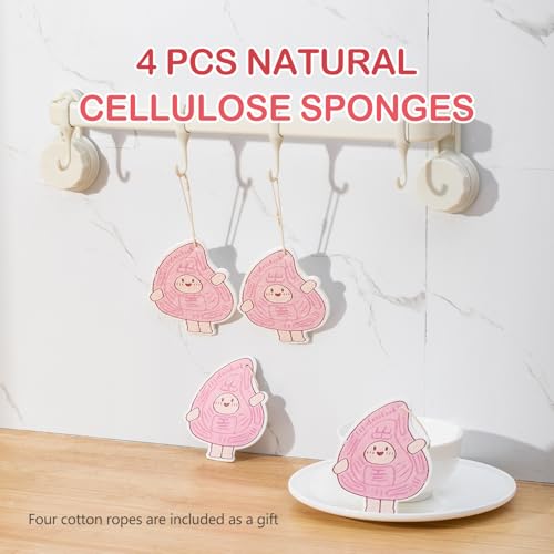 Image of 4-Pack AntoKueh Cellulose Compressed Sponges - Cute Cartoon Shapes, Natural Kitchen Sponges for Cleaning, Eco-Friendly&Reusable, Odor-Free