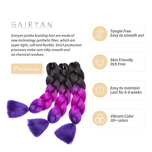 Gairyan Jumbo Braiding Hair Extensions 24" 3PCS 300g Ombre Jumbo Braids Hair Extensions Synthetic Coloured Hair for Braiding Extensions Afro Box Braids Crochet Twist - Image 3