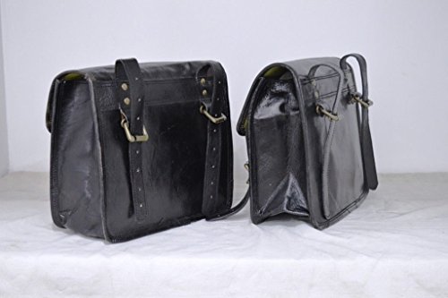 2 alforjas laterales para motocicleta, de cuero negro genuino de cabra, con cremallera, montaje en asiento (2 unidades) + cinturón de cuero de búfalo como regalo miniatura 4