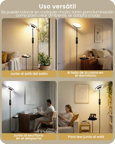 Lámpara de pie LED moderna con mesa auxiliar ideal para leer en el salón o dormitorio 6