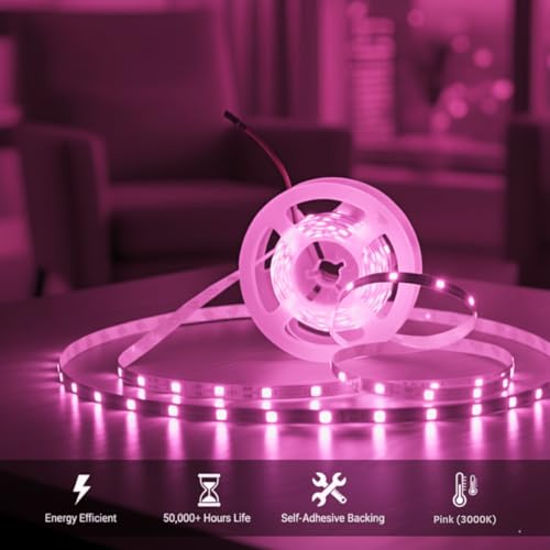 Image of LED Strip Light for Home Decoration | Waterproof Adhesive Cove Lighting for Ceiling, Cabinet & Festive decor, 5 mtrs. (Pink, 60 LED per Meter)