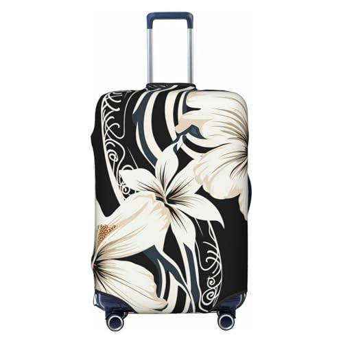 Travel Luggage Cover Black and white hawaiian flowers Suitcase Protector Elastic Washable Stretch Suitcase Protector Anti-Scratch Travel Suitcase Cover Fit 18-32 Inch Luggage