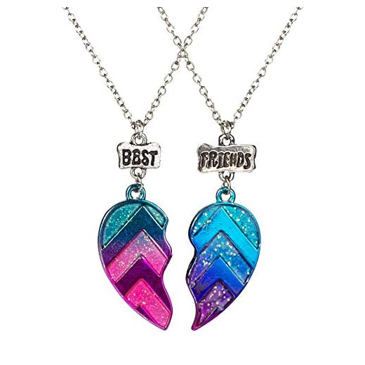 BGSHEMNI Best Friends Necklace, Half Heart Pendant Jewelry for Children, Relationship Love Necklaces, Girls's Best Friend Jewelry,Friendship Gift Friends Birthday Party Favor