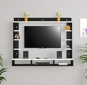 DAS Decker Wall Mount Engineered Wood TV Entertainment Unit/Tv Rack Set to Box Stand with Wall Shelves for Living Room Black & Frosty White Finish (Ideal for up to 32