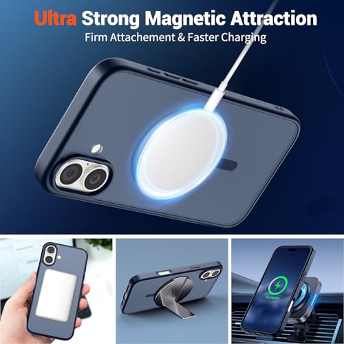 Image of SUPFINE Magnetic for iPhone 16 Case (Compatible with MagSafe) (Military Grade Drop Protection) Translucent Matte Shockproof Phone Cover,Dark Blue