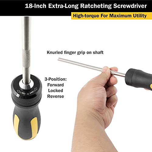 Titan 12218 Screwdriver12-Piece 18-Inch Extra Long High-Torque Ratcheting Screwdriver #TOP3