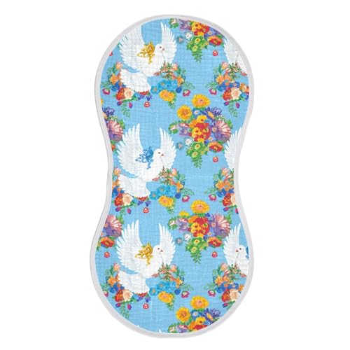 xigua Doves Muslin Baby Burp Cloths Set of 4, Super Soft & Absorbent Burping Rags, Cotton Burp Clothes Shower Gift for Newborn, Baby Girls and Boys