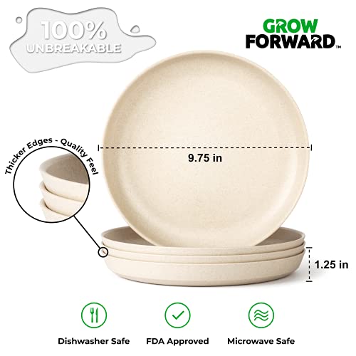 Grow Forward Premium Wheat Straw Plates And Bowls Sets - 8 Piece Unbreakable Microwave Safe Dishes - Reusable Dinnerware Sets - Bowls For Cereal, Soup, Camping, Rv - Sahara #TOP2