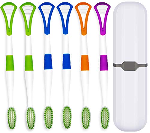 Tongue cleaning scraper for oral care, two-end brush, scraper brush (6 Pack)