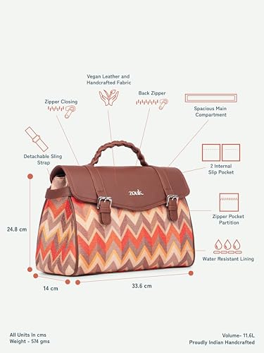 Image of ZOUK Heritage Satchel Bag - Gwalior Weaves | Jute | Vegan Leather Handcrafted With Detachable Sling Strap